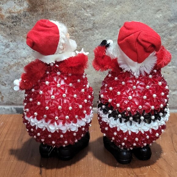 Vintage Folk Art Hand Beaded Dancing Mrs Claus & Santa Claus Christmas Decor - Picture 2 of 11